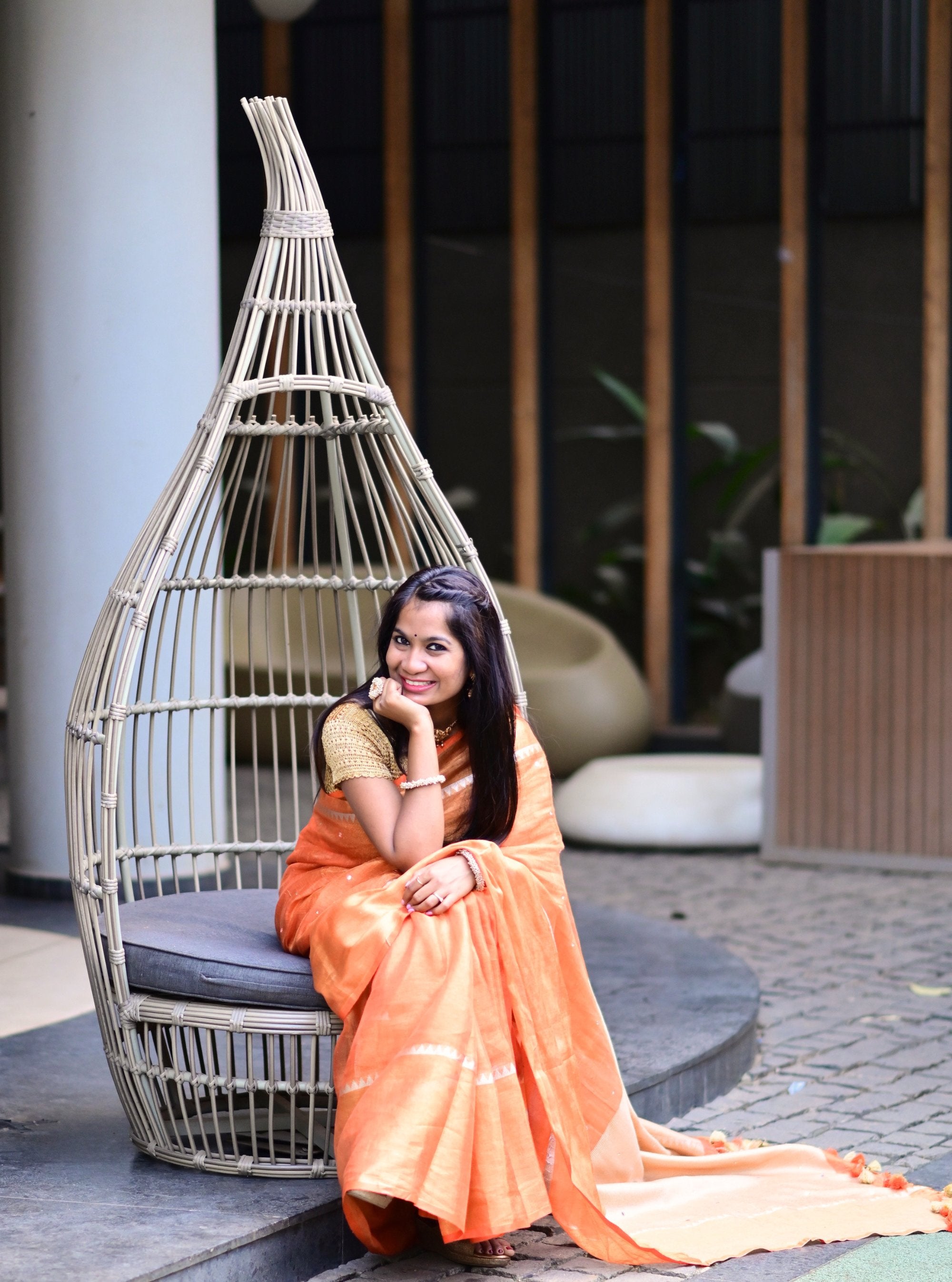 Kavya Mirror-work Zari Linen Saree