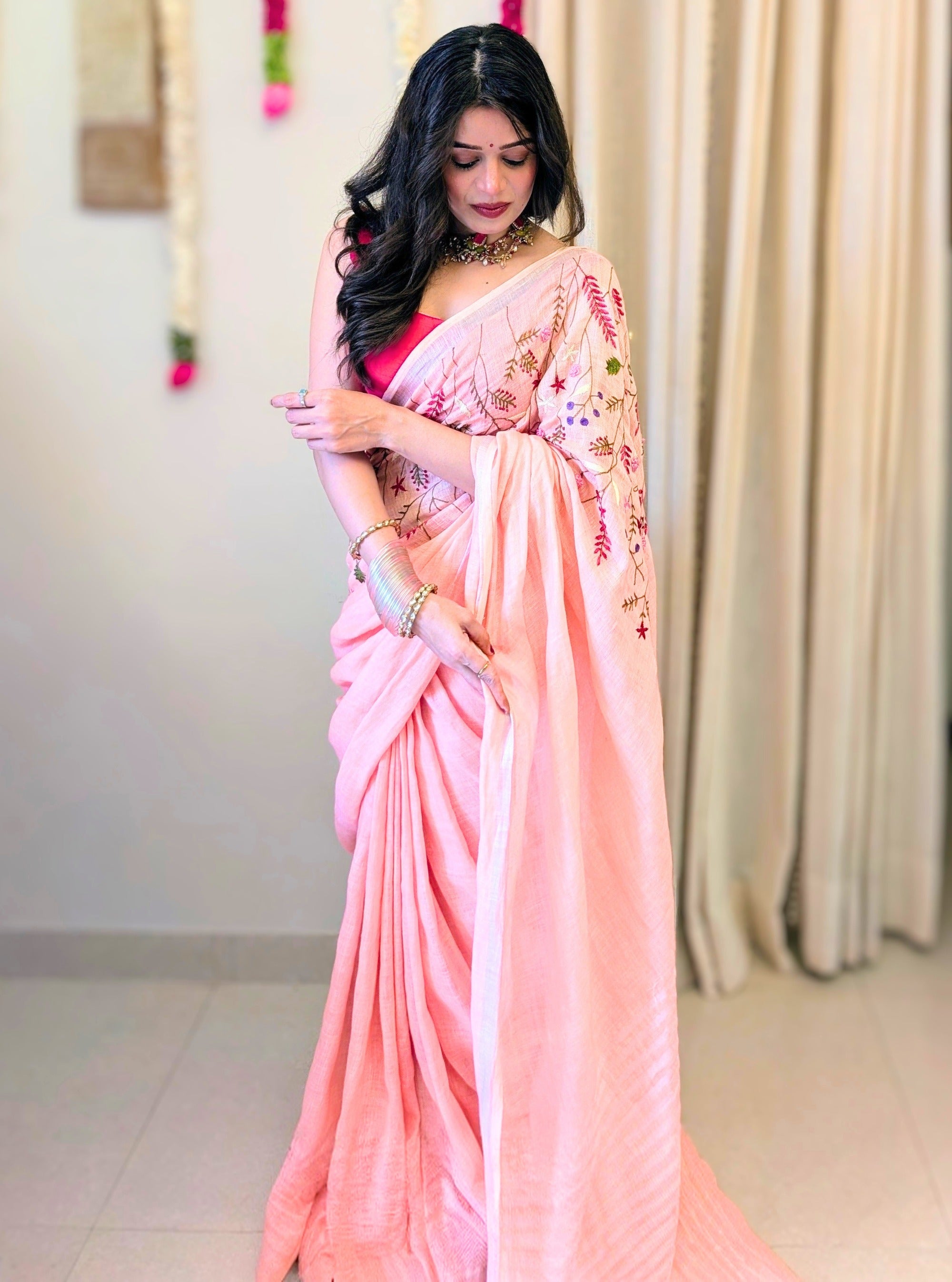 Anjali Hand-embroidered Linen Saree