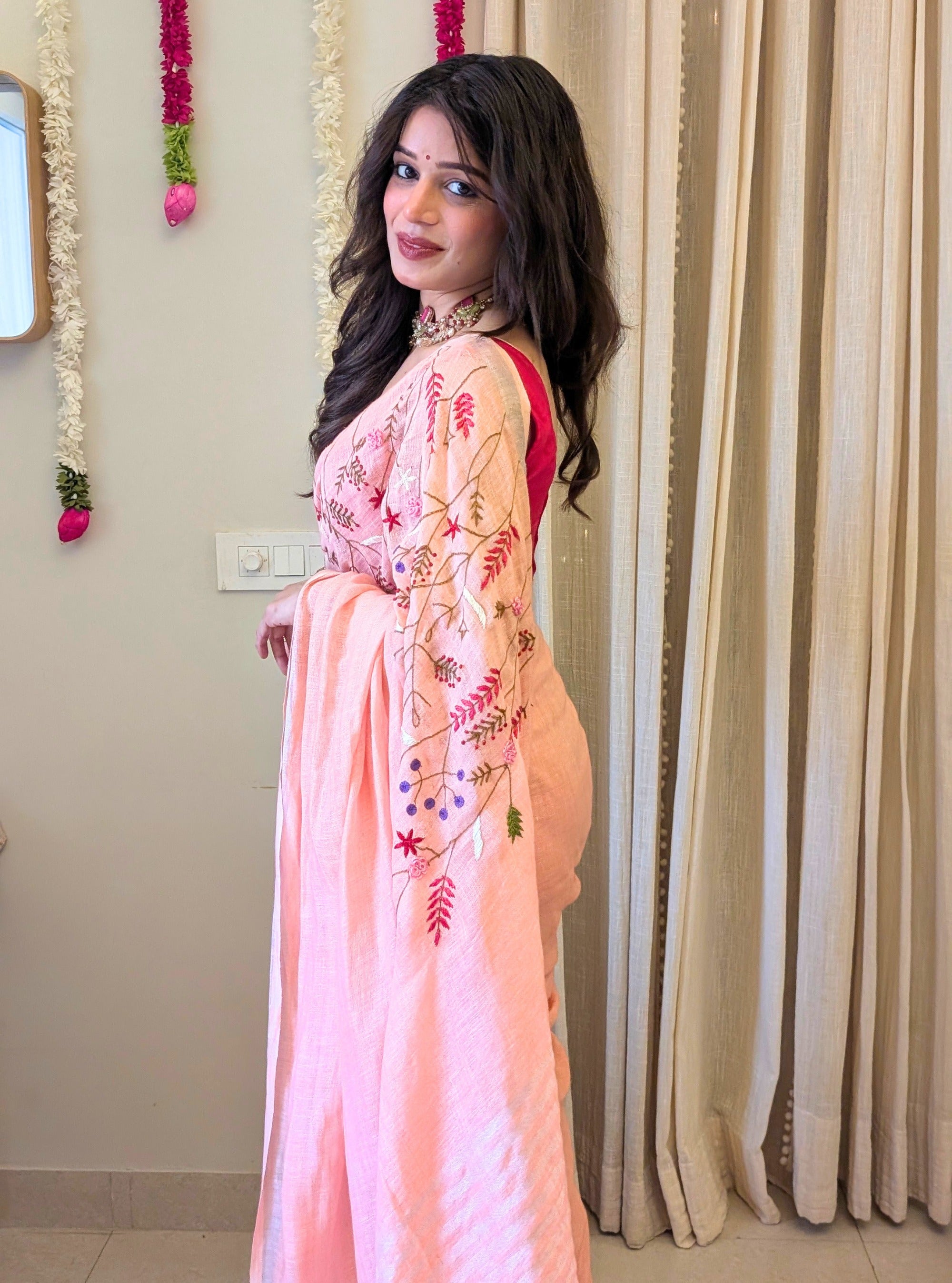 Anjali Hand-embroidered Linen Saree