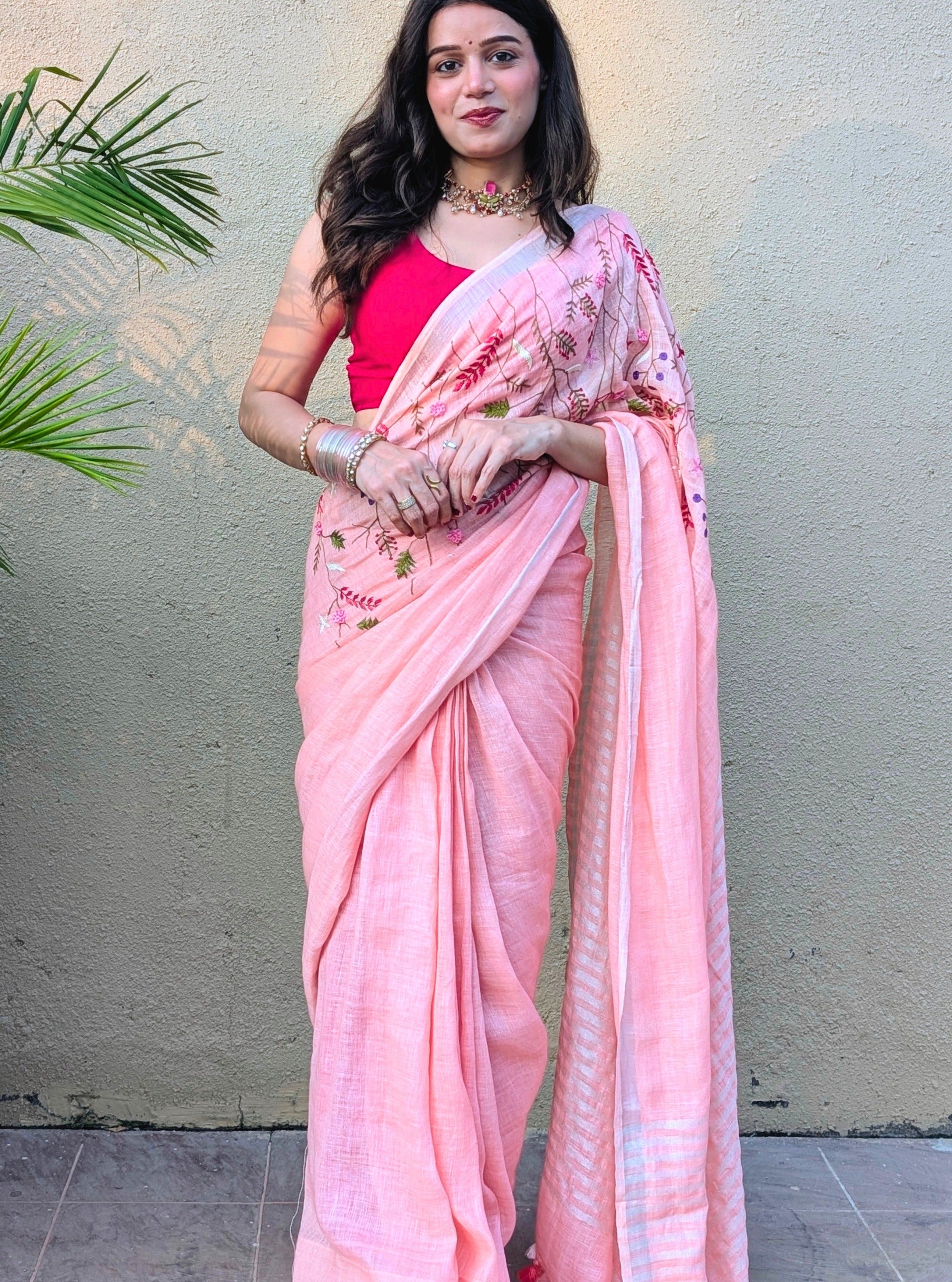 Anjali Hand-embroidered Linen Saree