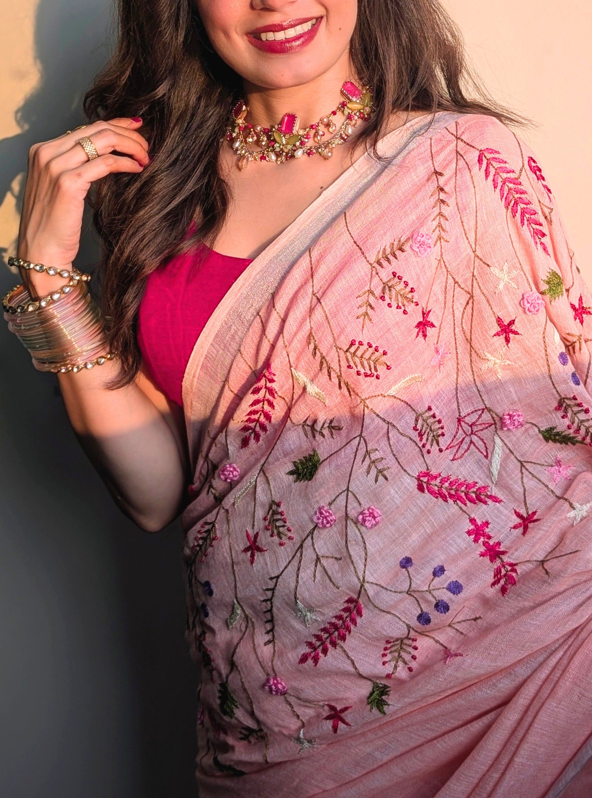 Anjali Hand-embroidered Linen Saree