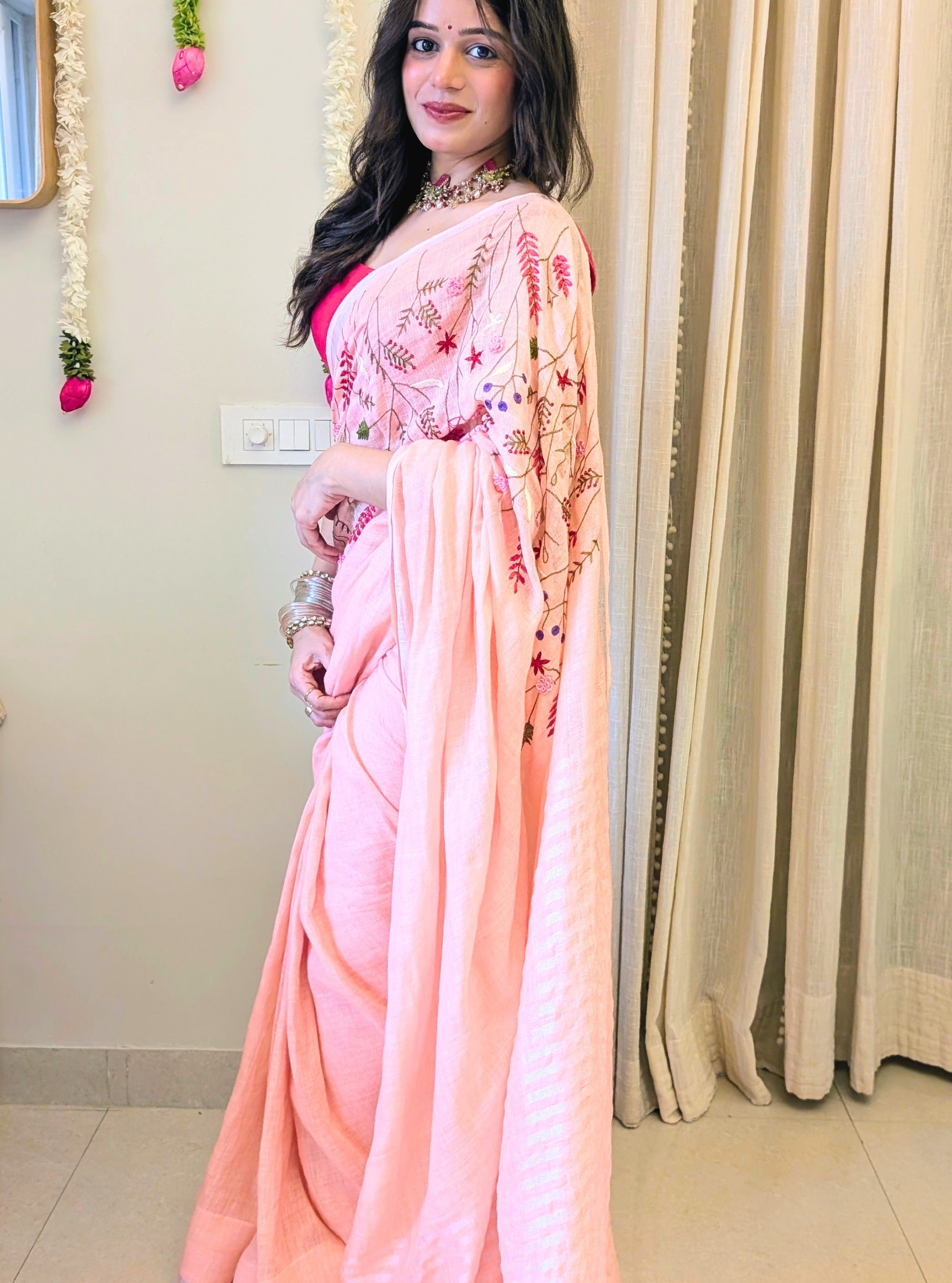 Anjali Hand-embroidered Linen Saree