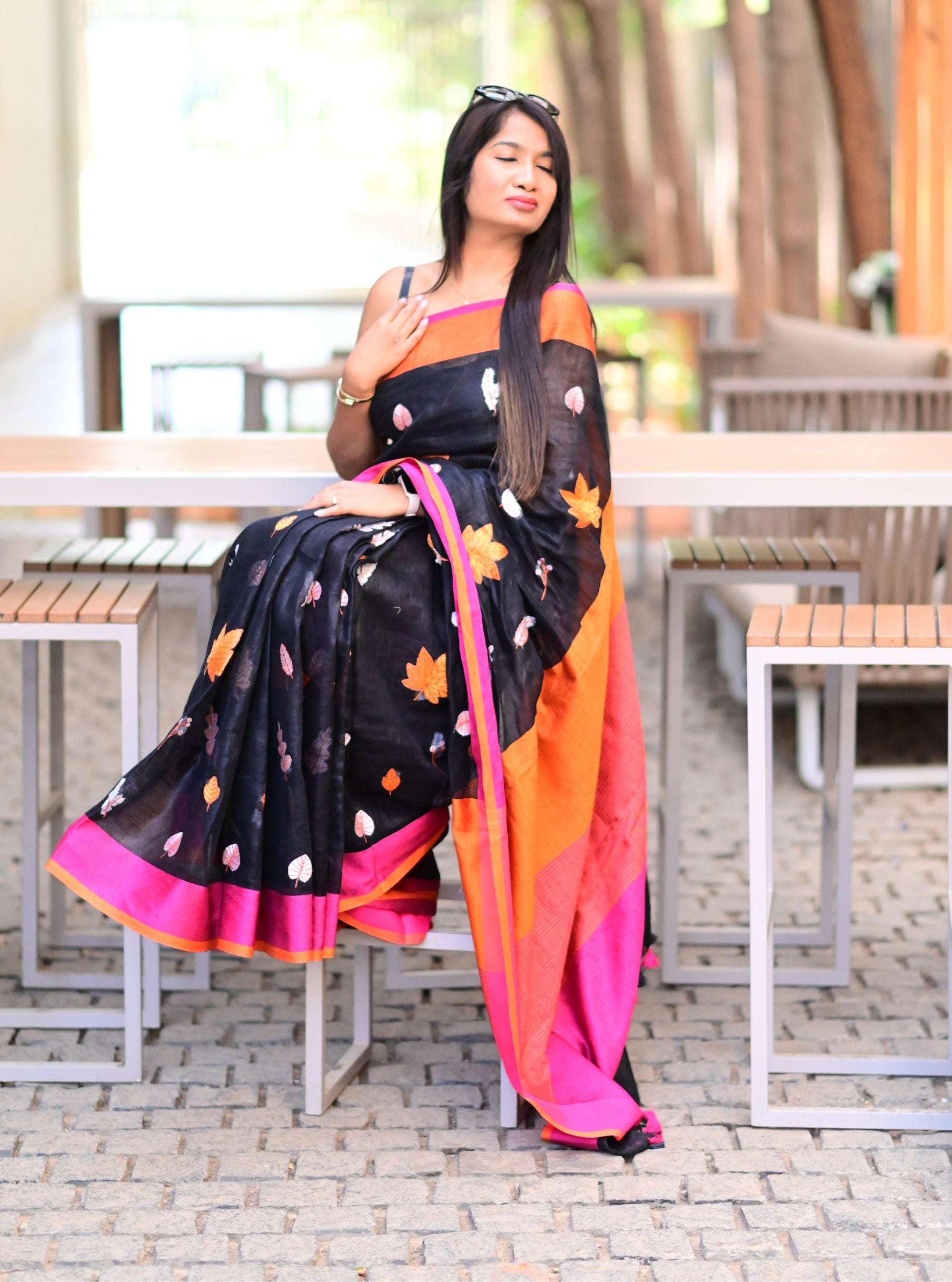 Nikita Pure Linen Embroidery Saree