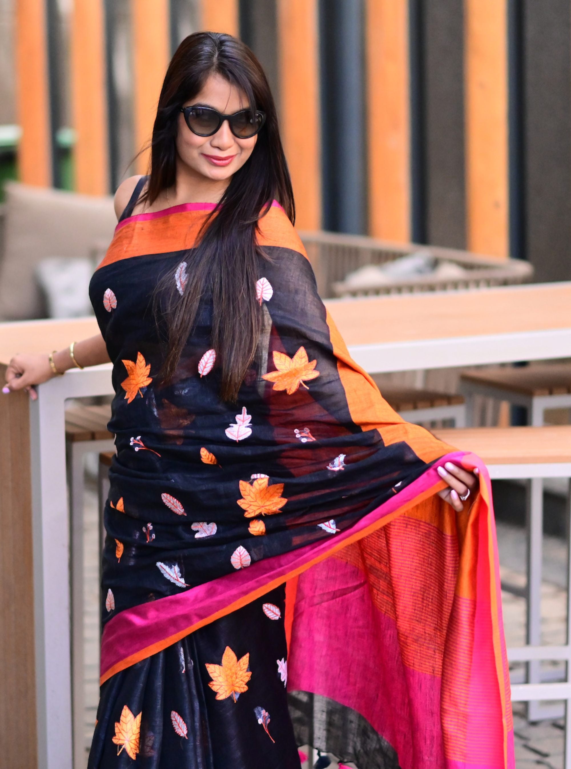 Nikita Pure Linen Embroidery Saree