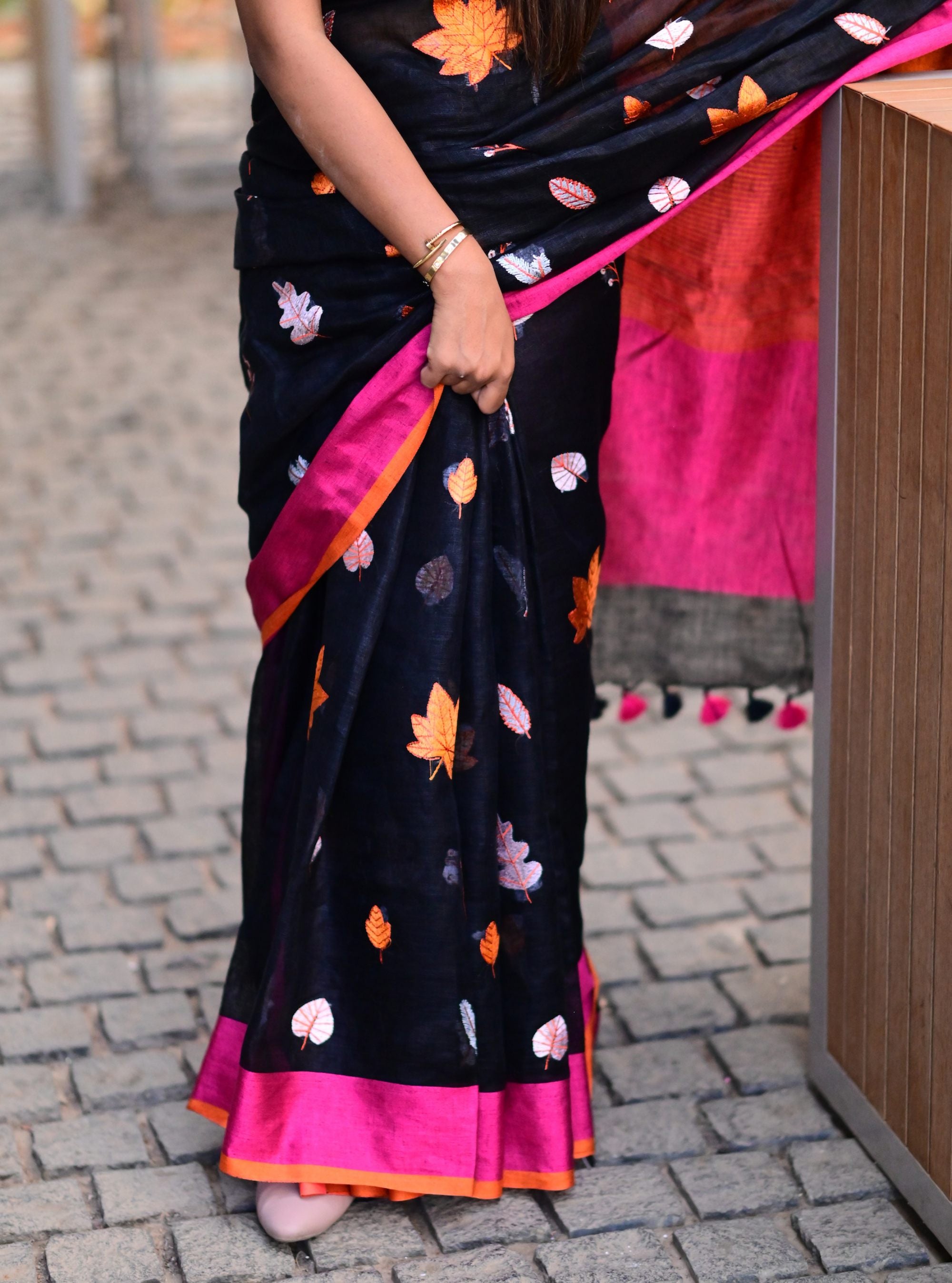 Nikita Pure Linen Embroidery Saree