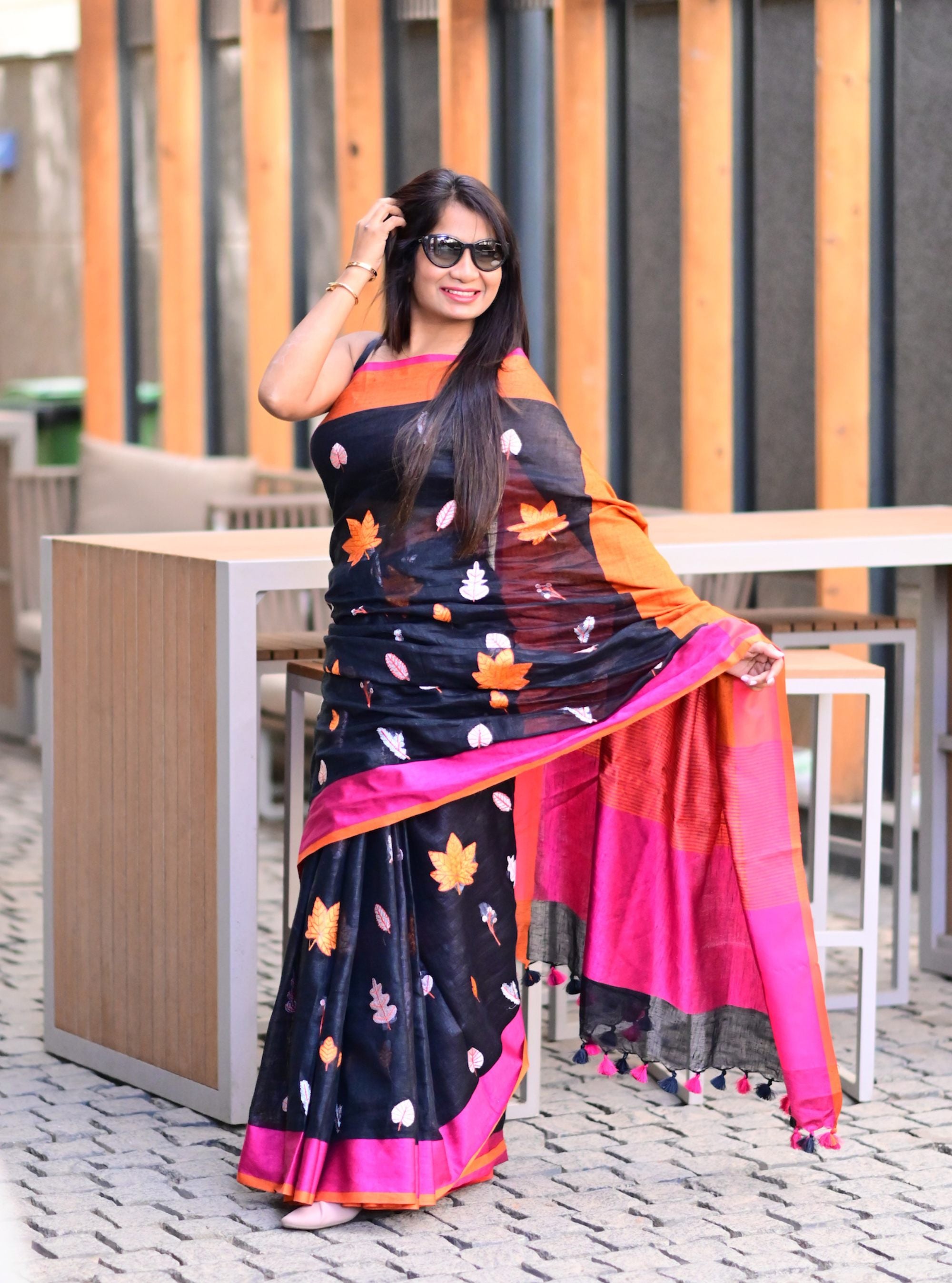 Nikita Pure Linen Embroidery Saree