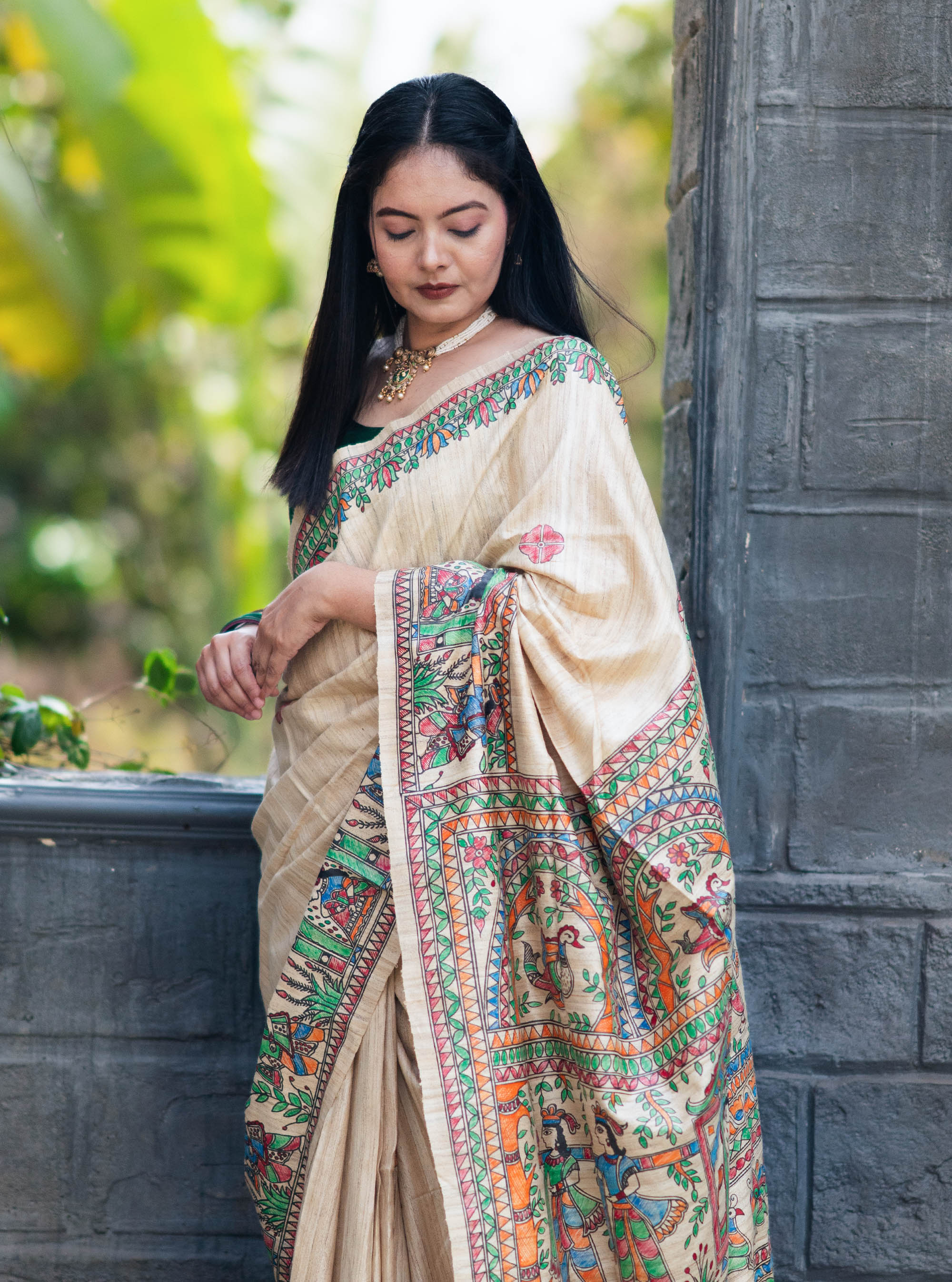 Mridula Handpainted Madhubani Ghicha Tussar Silk Saree