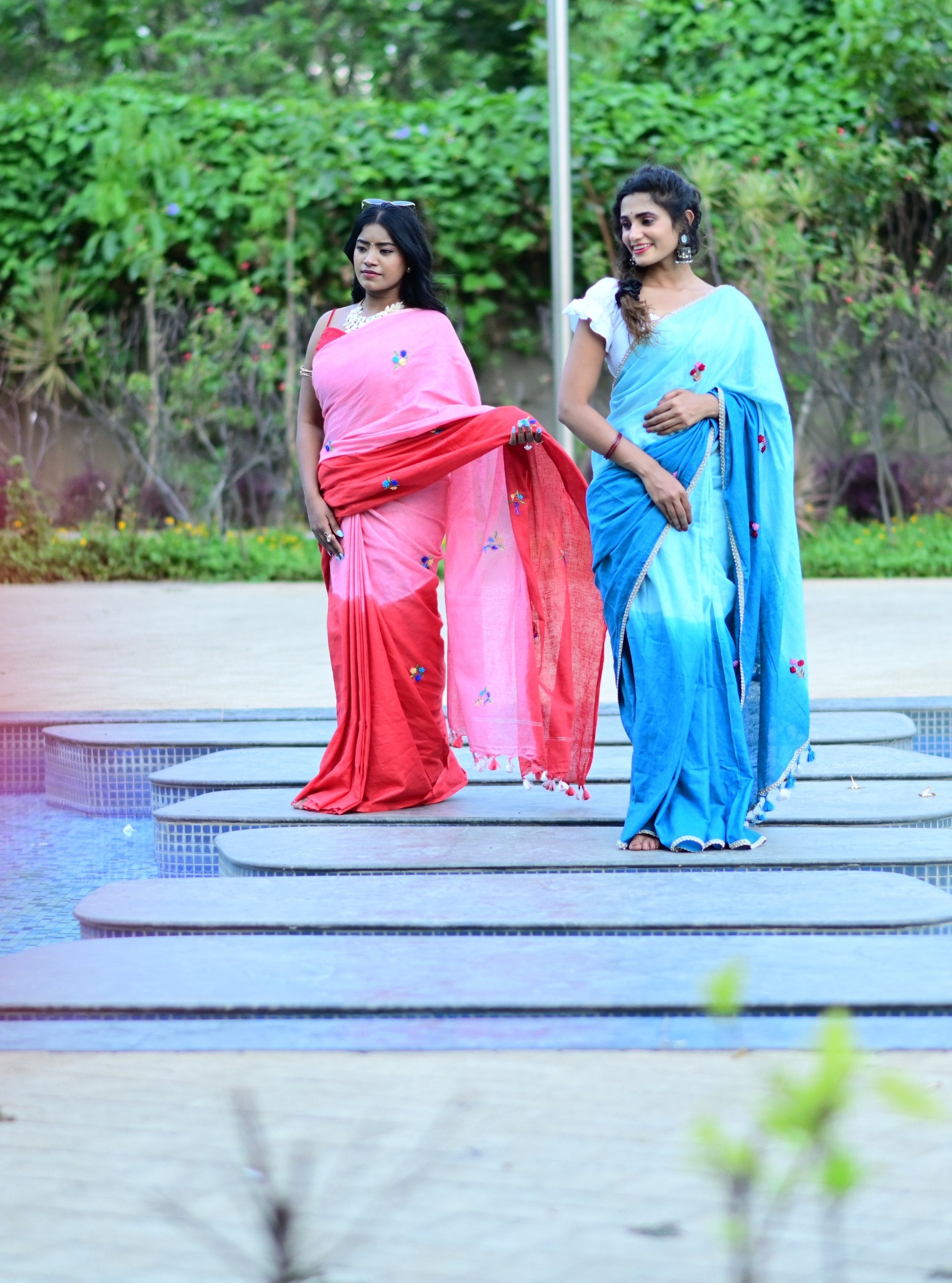 Aanya Hand-embroidered Ombre Linen Saree