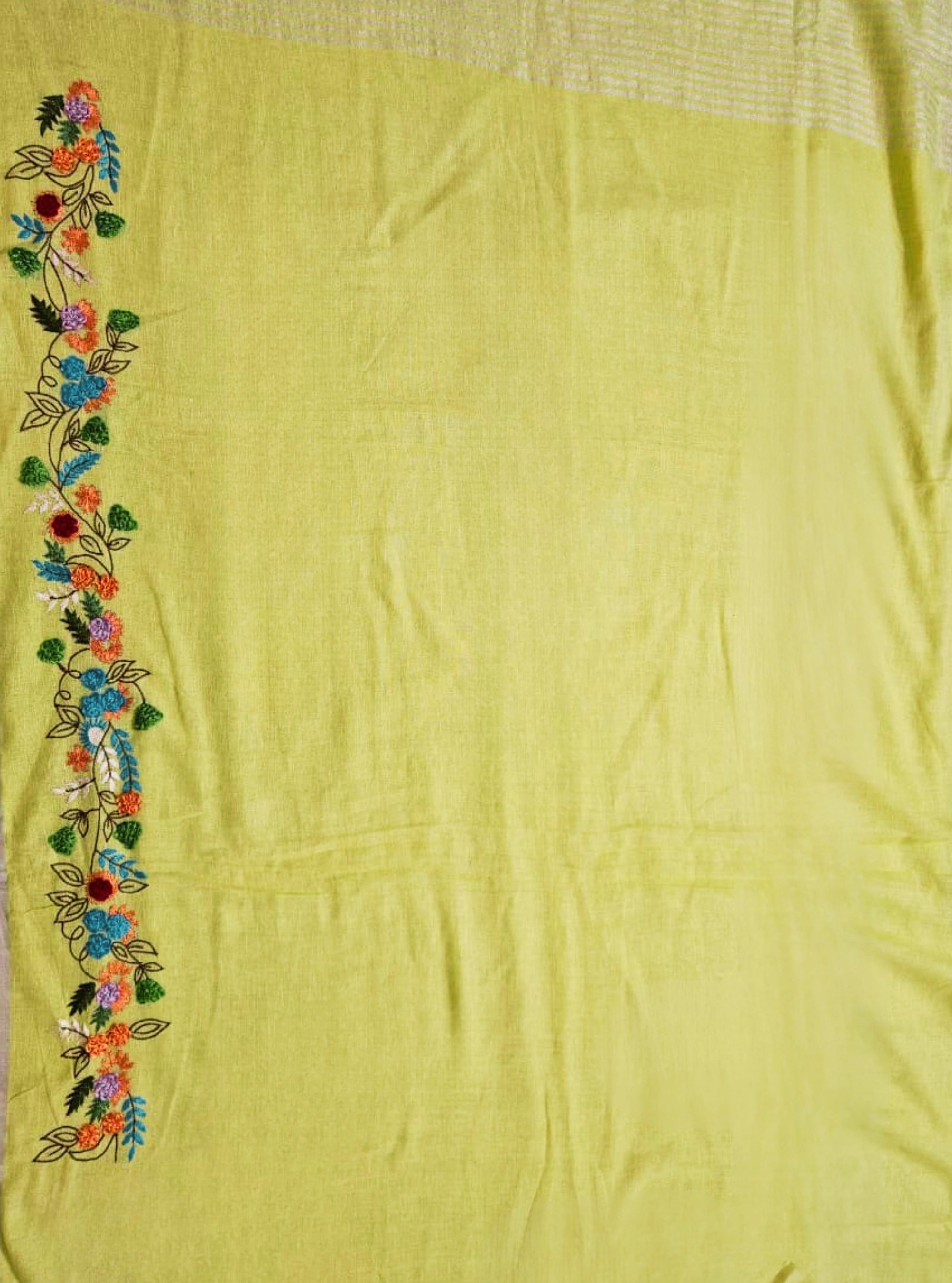 Masakali Lime Yellow Linen Saree
