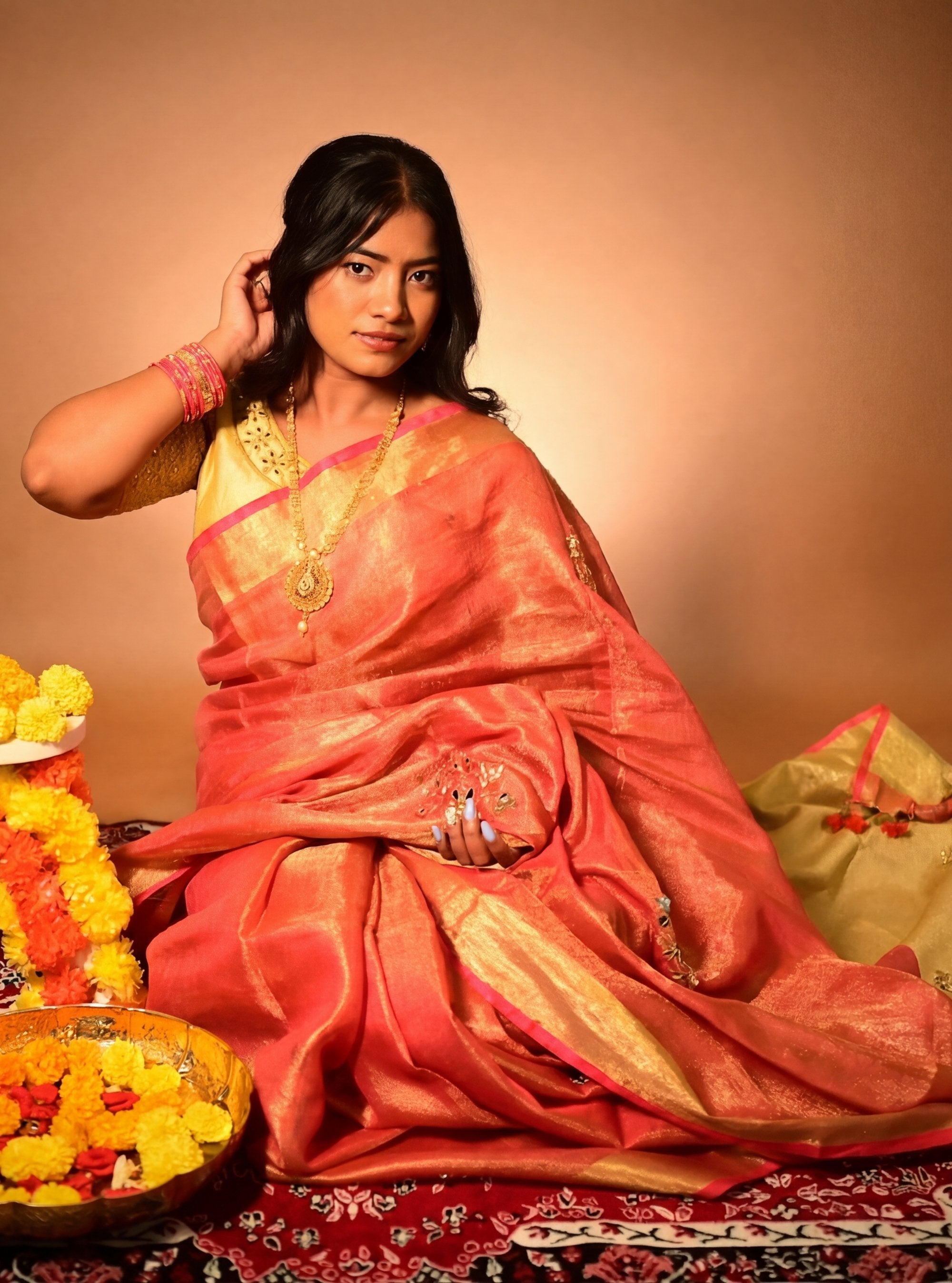 Aabha Handwork Zari Linen saree