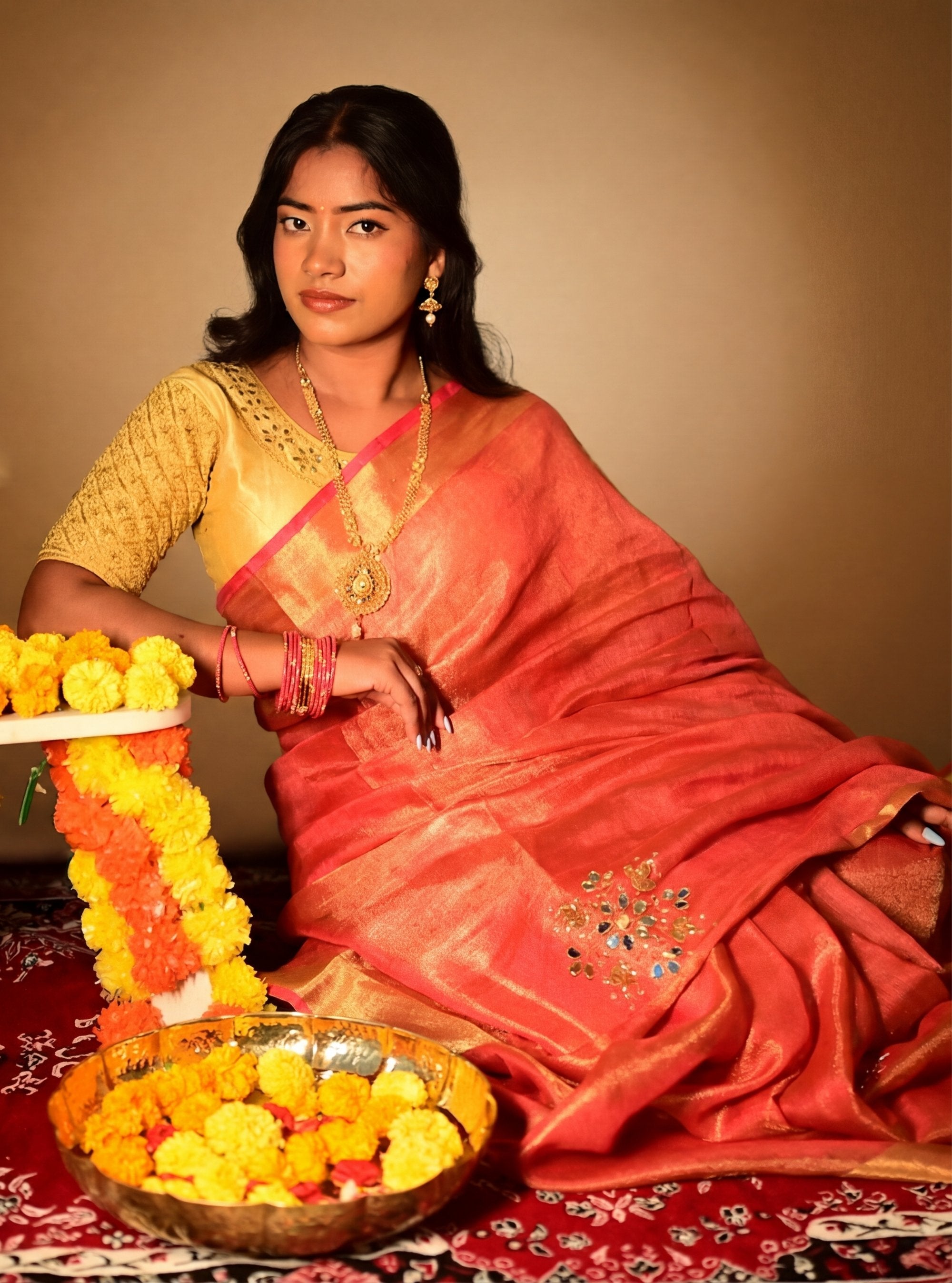 Aabha Handwork Zari Linen saree
