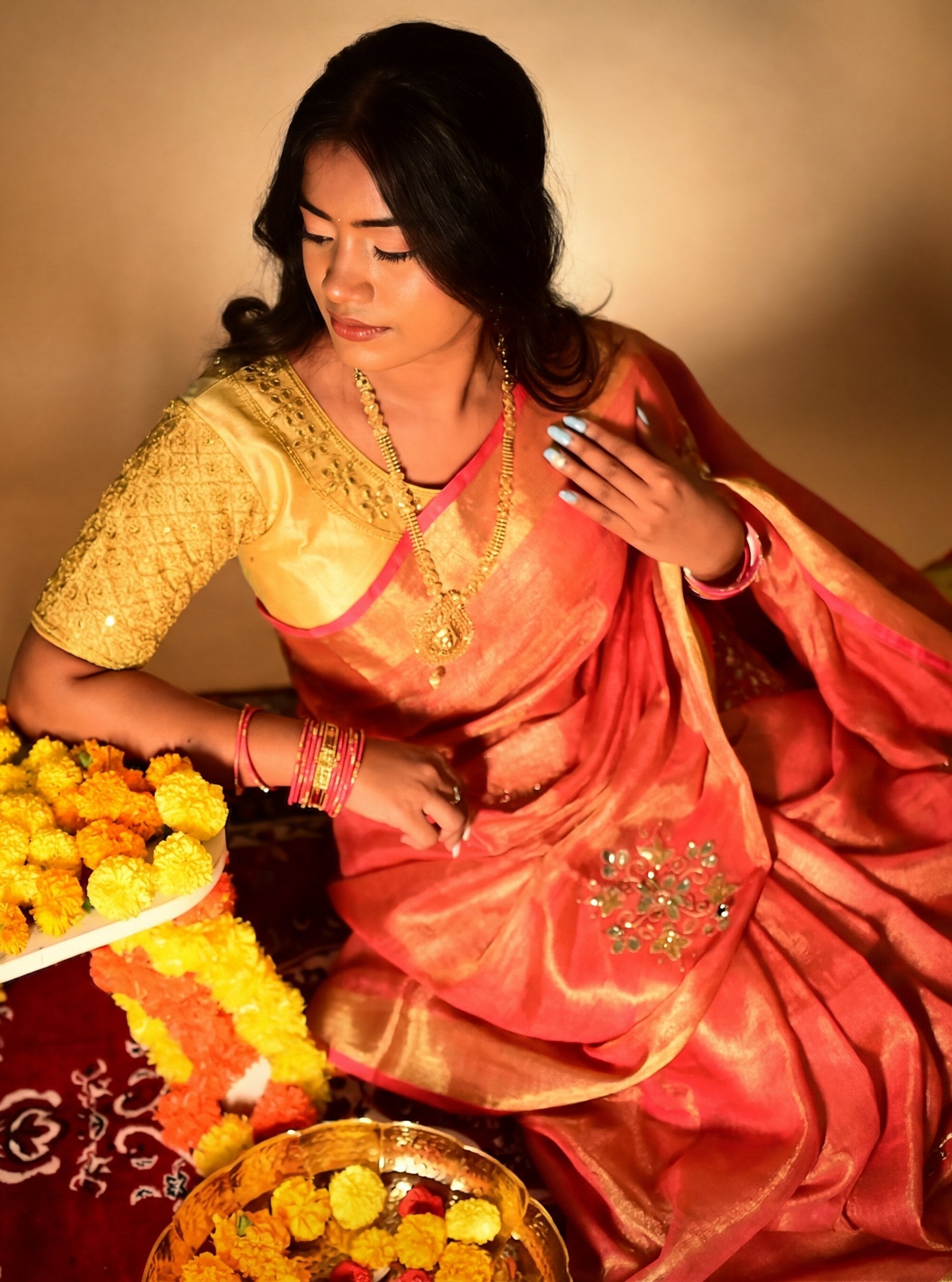 Aabha Handwork Zari Linen saree