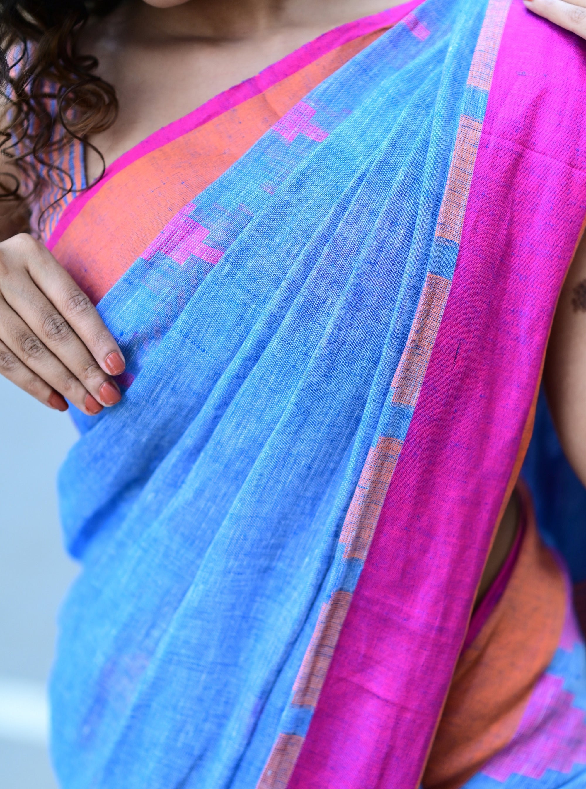 Trisha Denim Blue Handloom Linen Saree