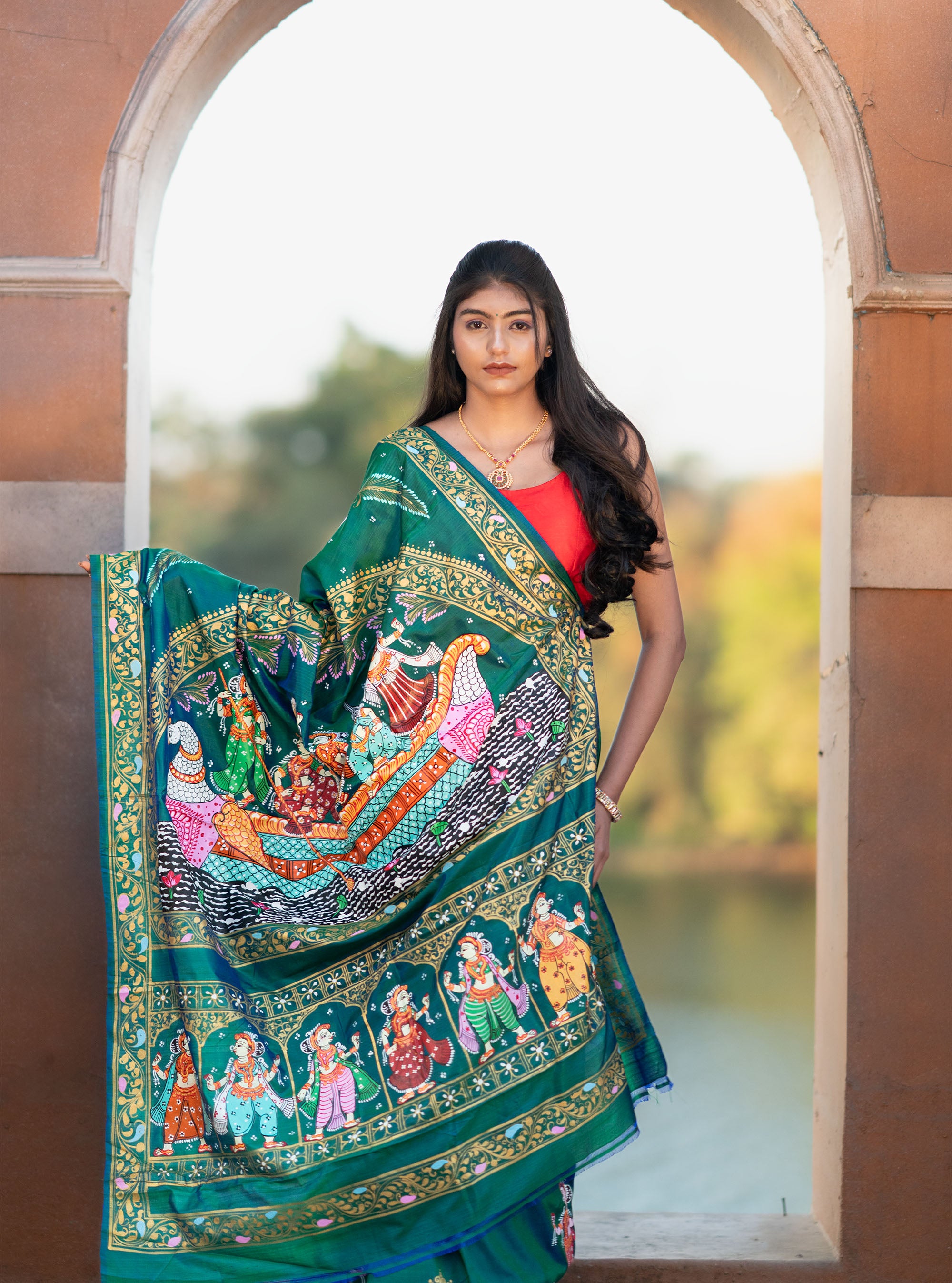 Mayuri Hand-painted Pattachitra Saree