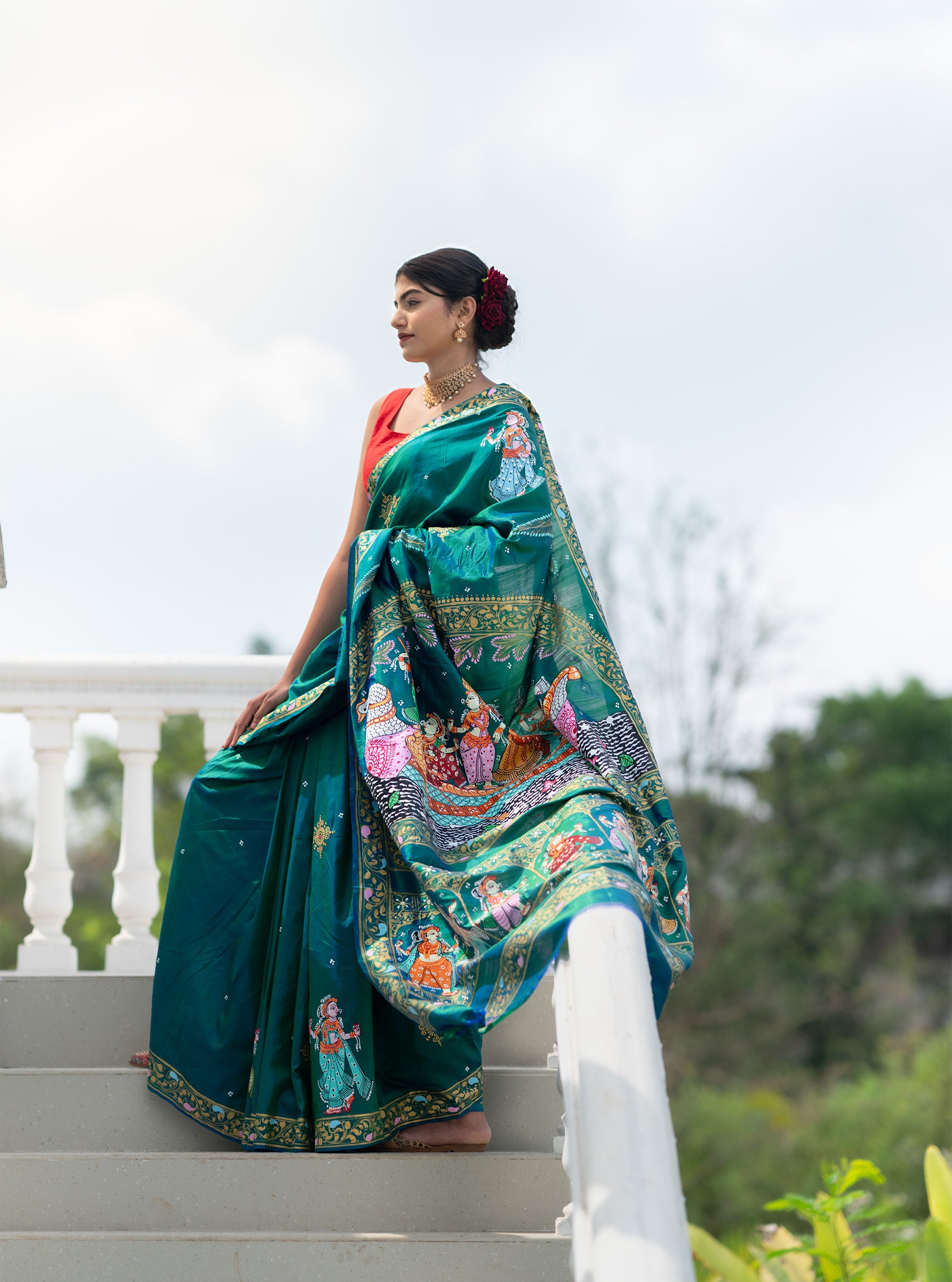 Mayuri Hand-painted Pattachitra Saree