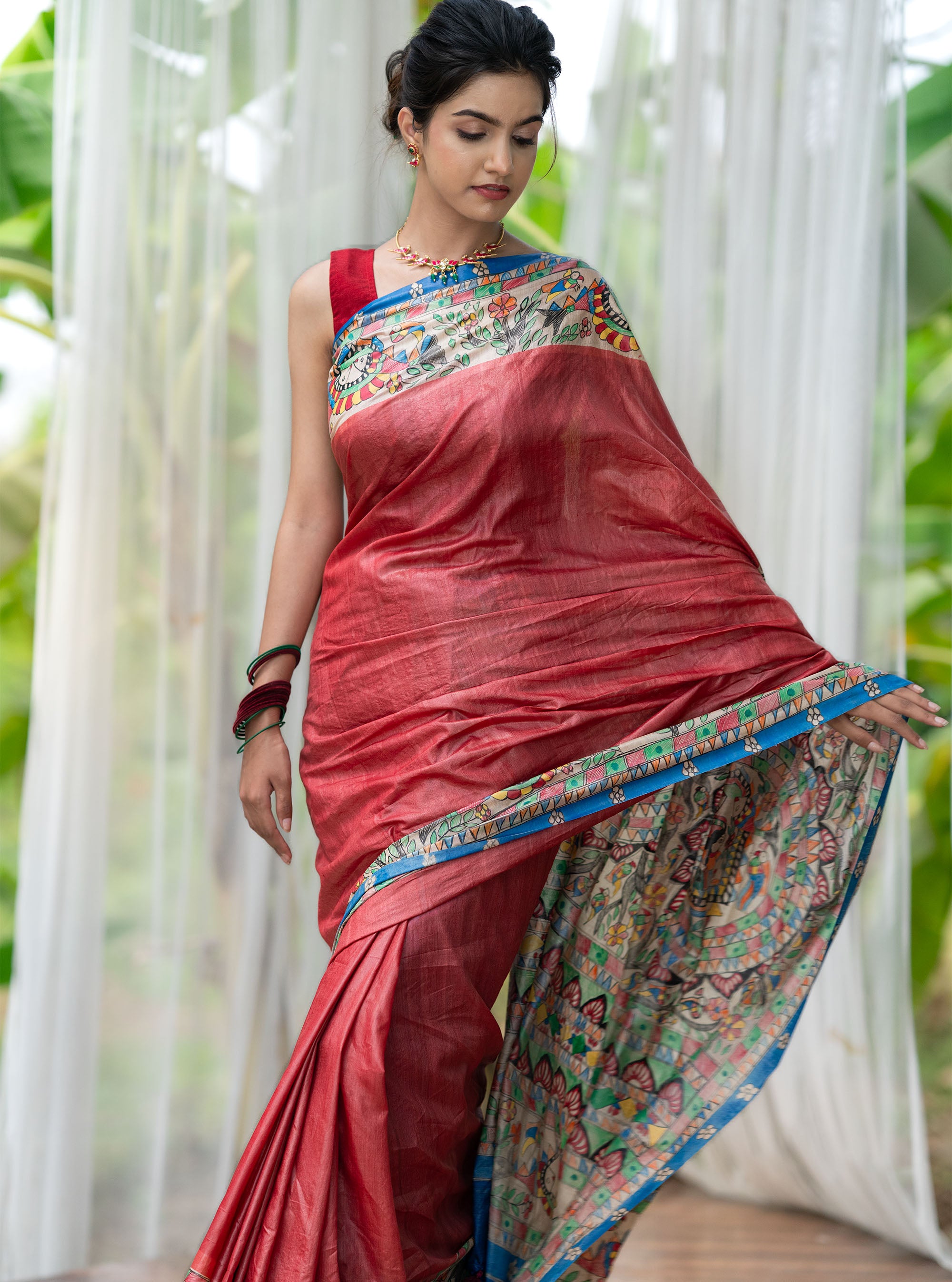 Varnika Hand-painted Madhubani Tussar Silk Saree
