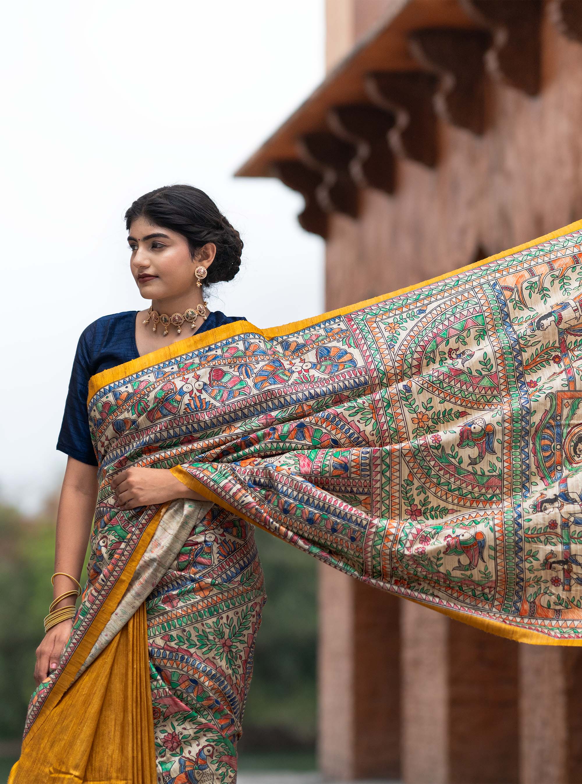 Vaishnavi Hand-painted Madhubani Tussar Silk