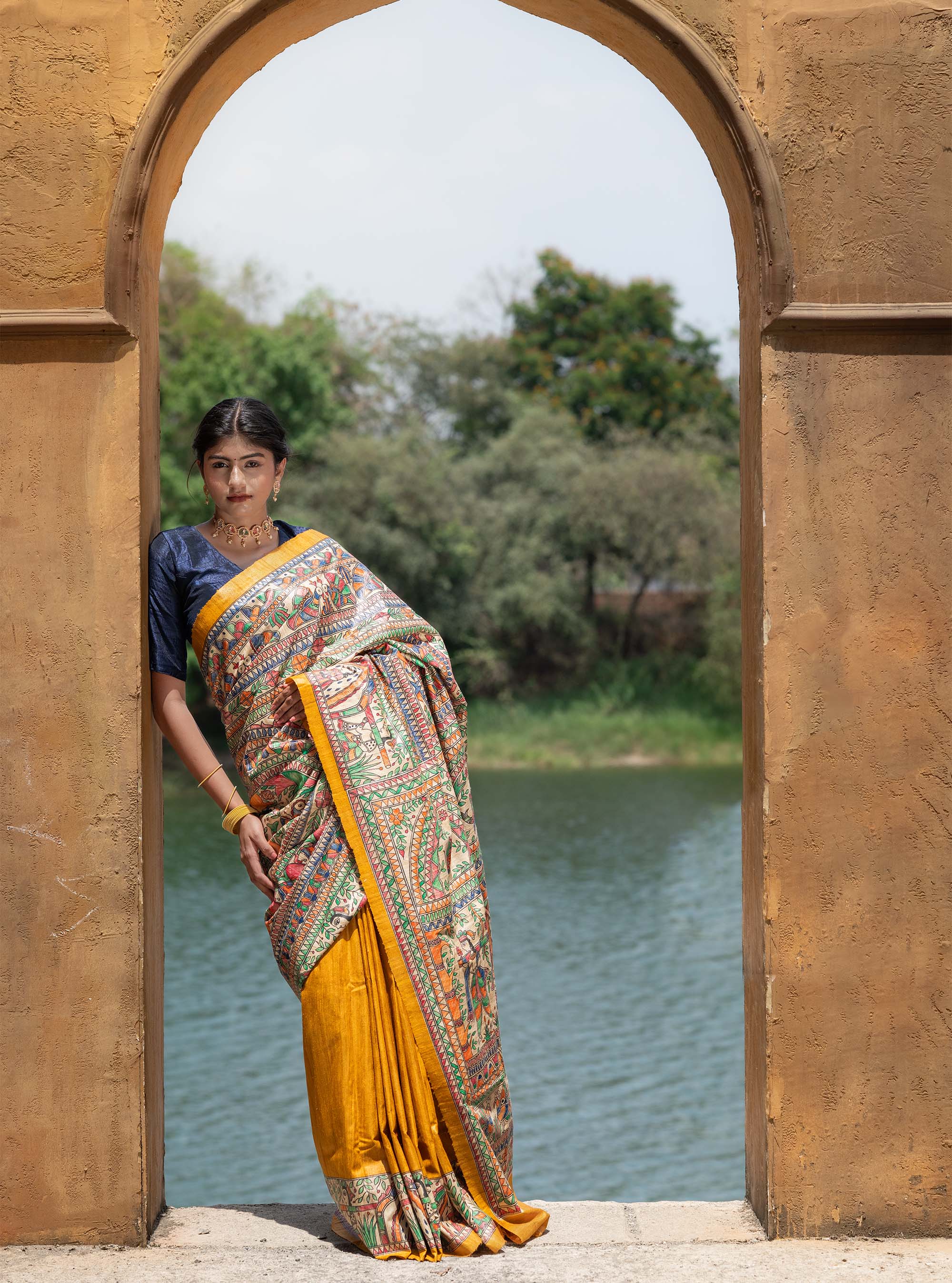 Vaishnavi Hand-painted Madhubani Tussar Silk