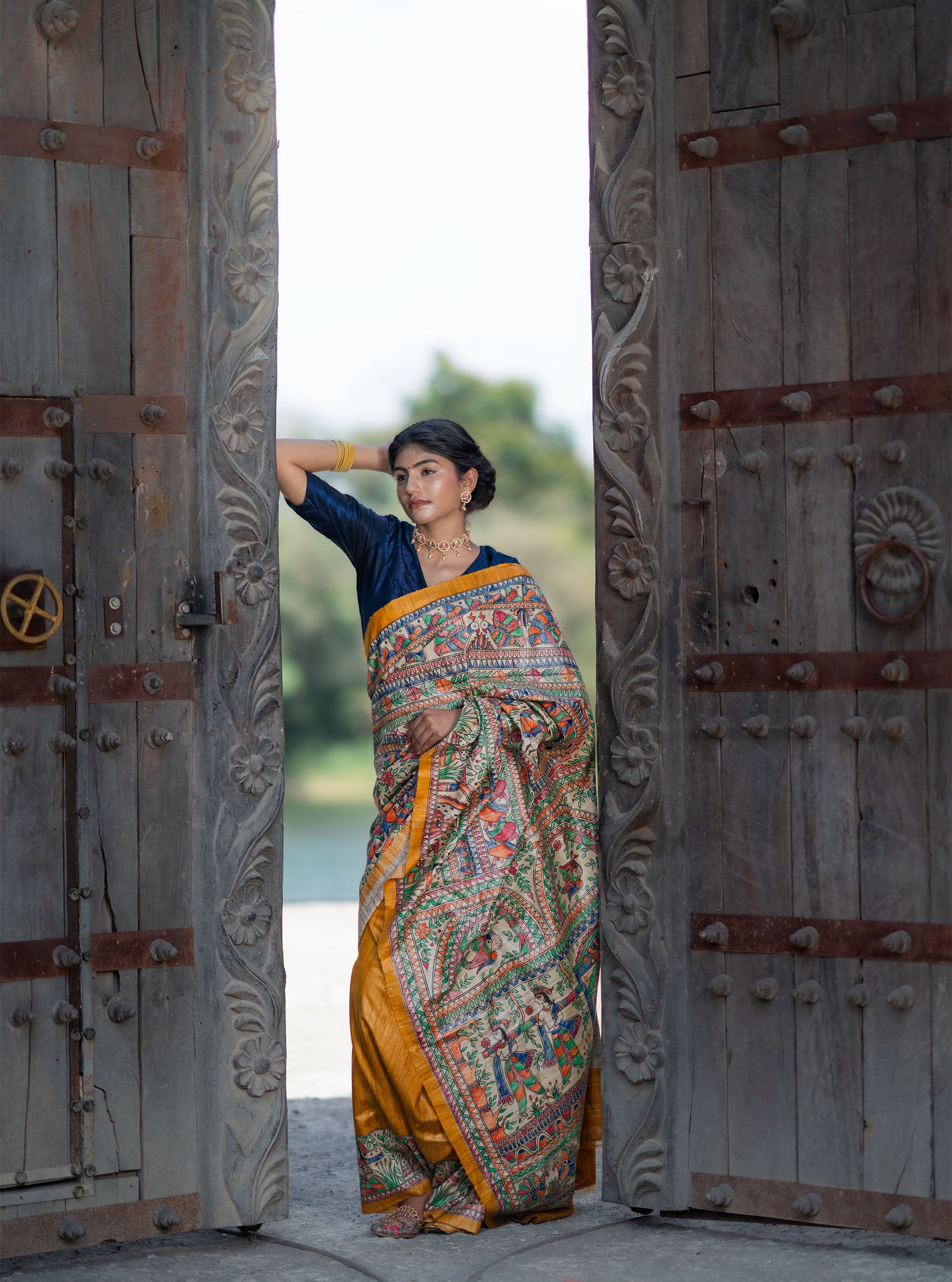 Vaishnavi Hand-painted Madhubani Tussar Silk