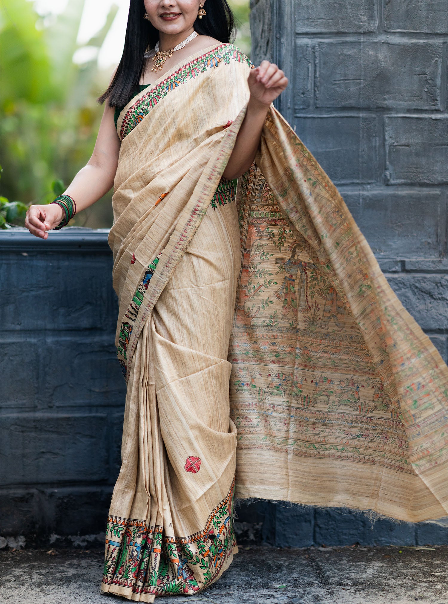 Mridula Handpainted Madhubani Ghicha Tussar Silk Saree
