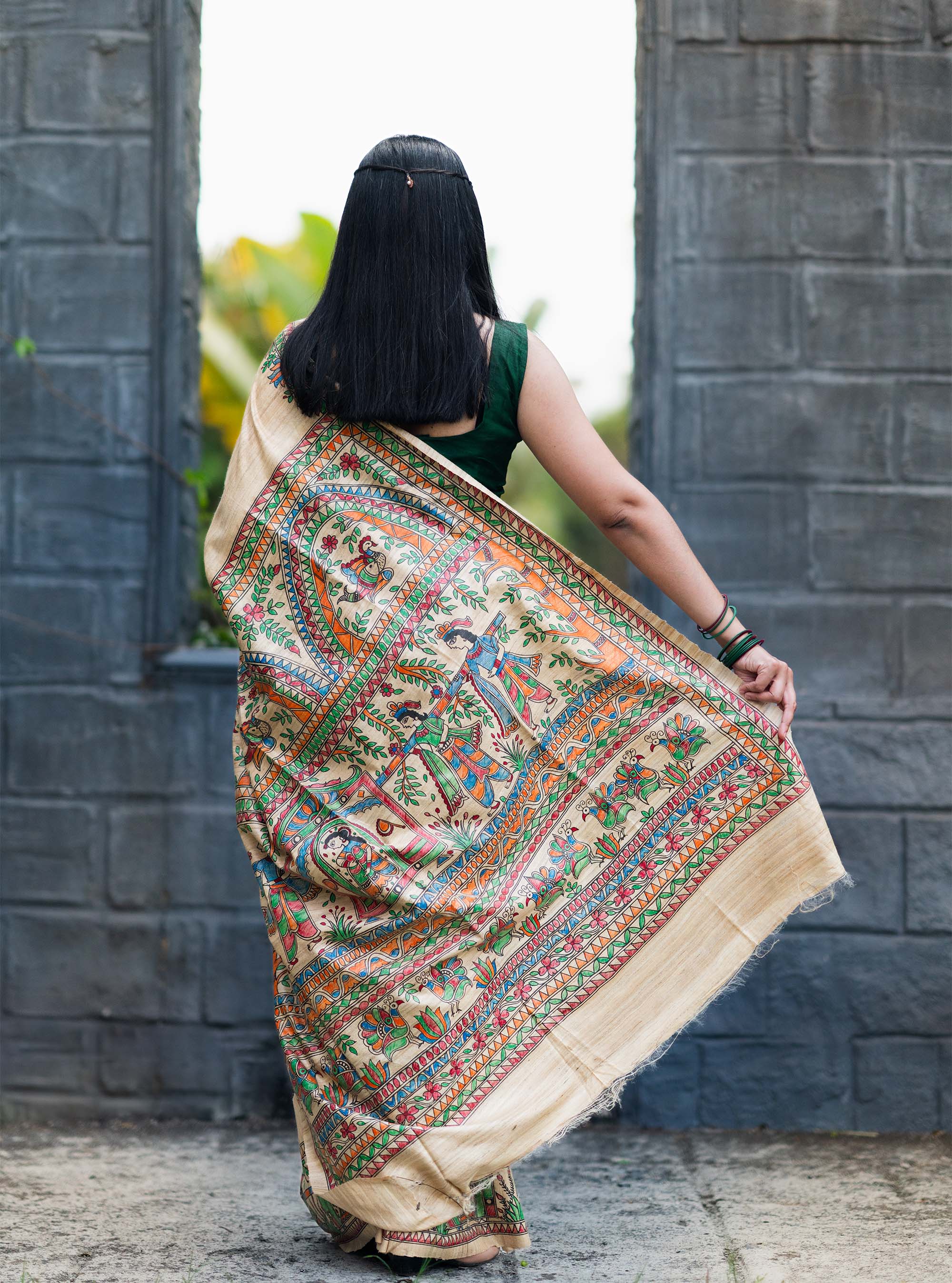 Mridula Handpainted Madhubani Ghicha Tussar Silk Saree