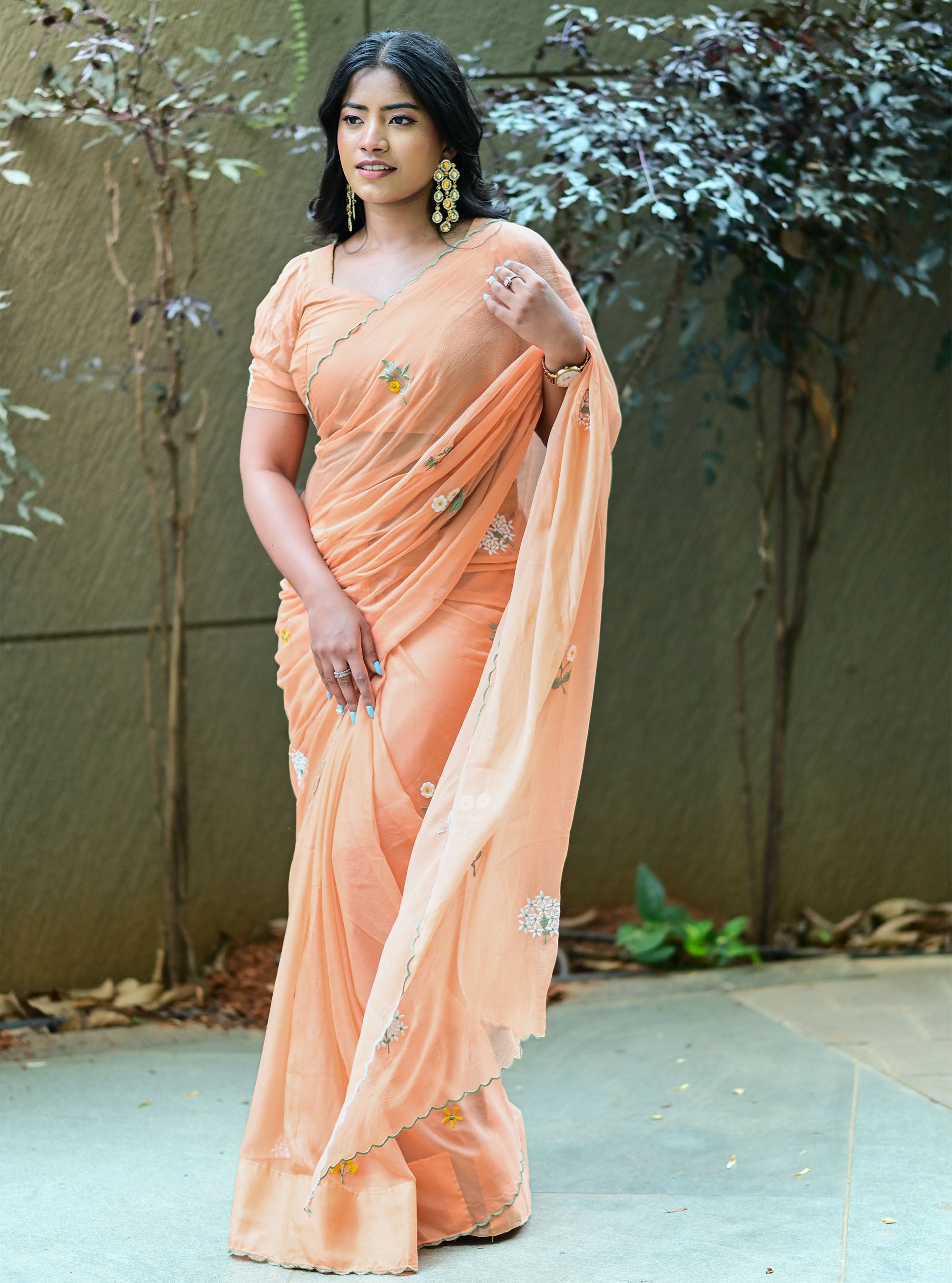 Aavya Embroidered Chiffon Saree